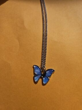 Blue Butterfly Pendant Necklace - Women's Jewelry